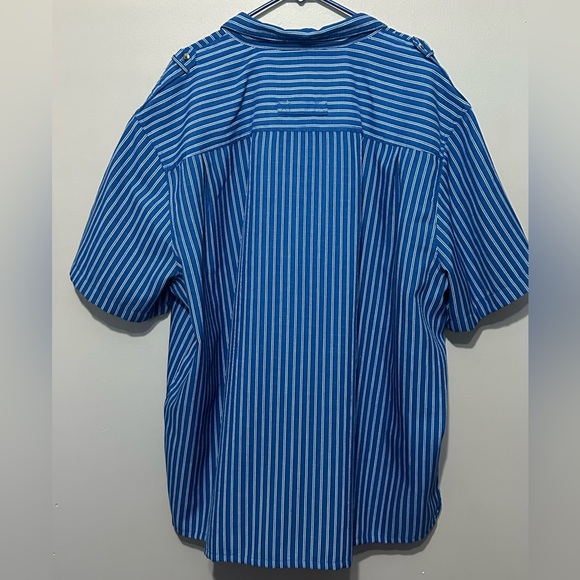 John Blair Blue/White Striped Men’s Shirt Short Sleeve Button Up Collar EUC! - Picture 2 of 10